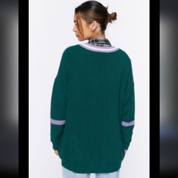 Forever 21 Oversized Cotton Varsity Sweater Cardigan Sz S 28" Pit to pit - Picture 5 of 10